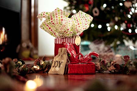 christmas gifts on a table