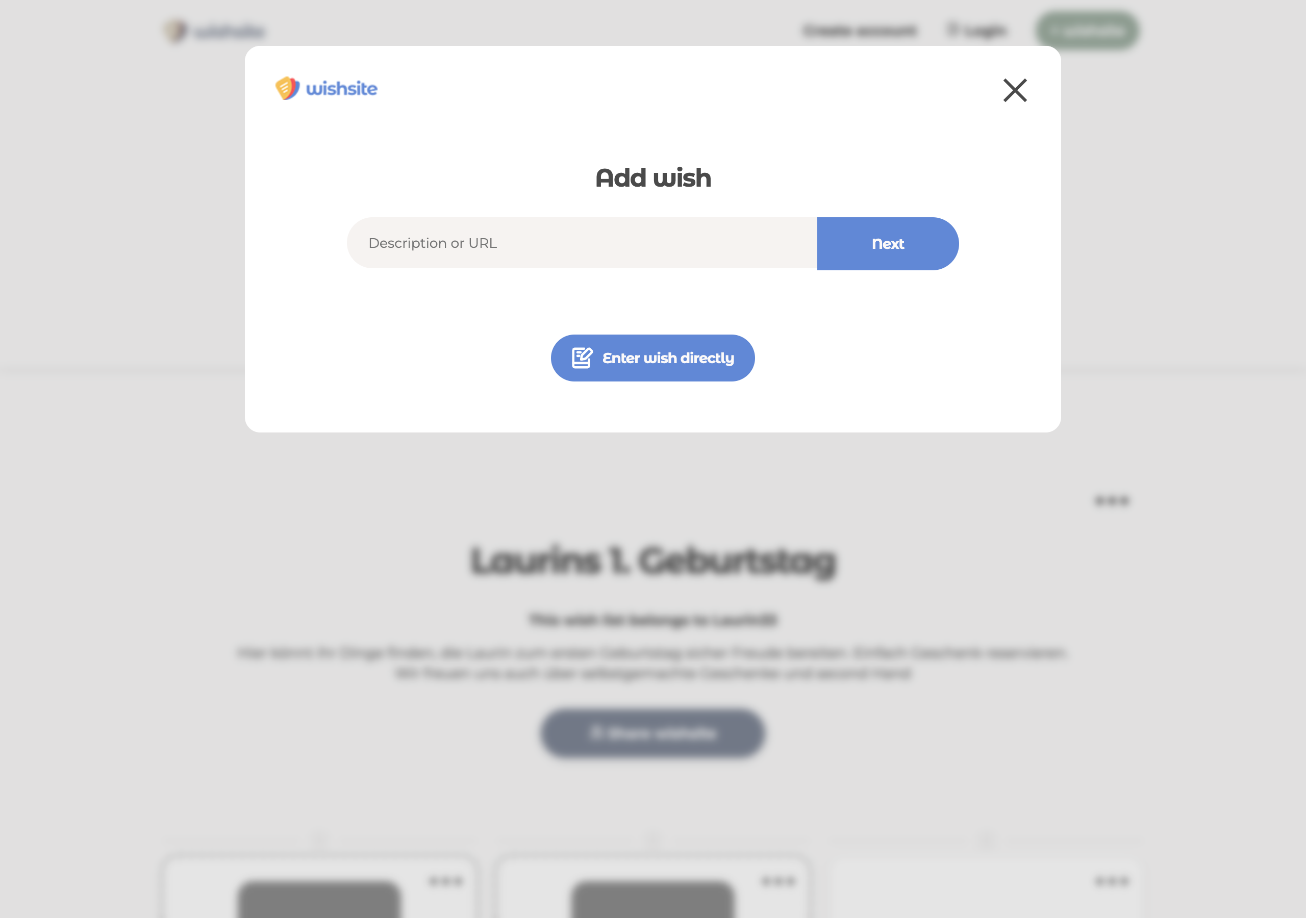 Dialog to add a wish on wishsite with search or direct entry