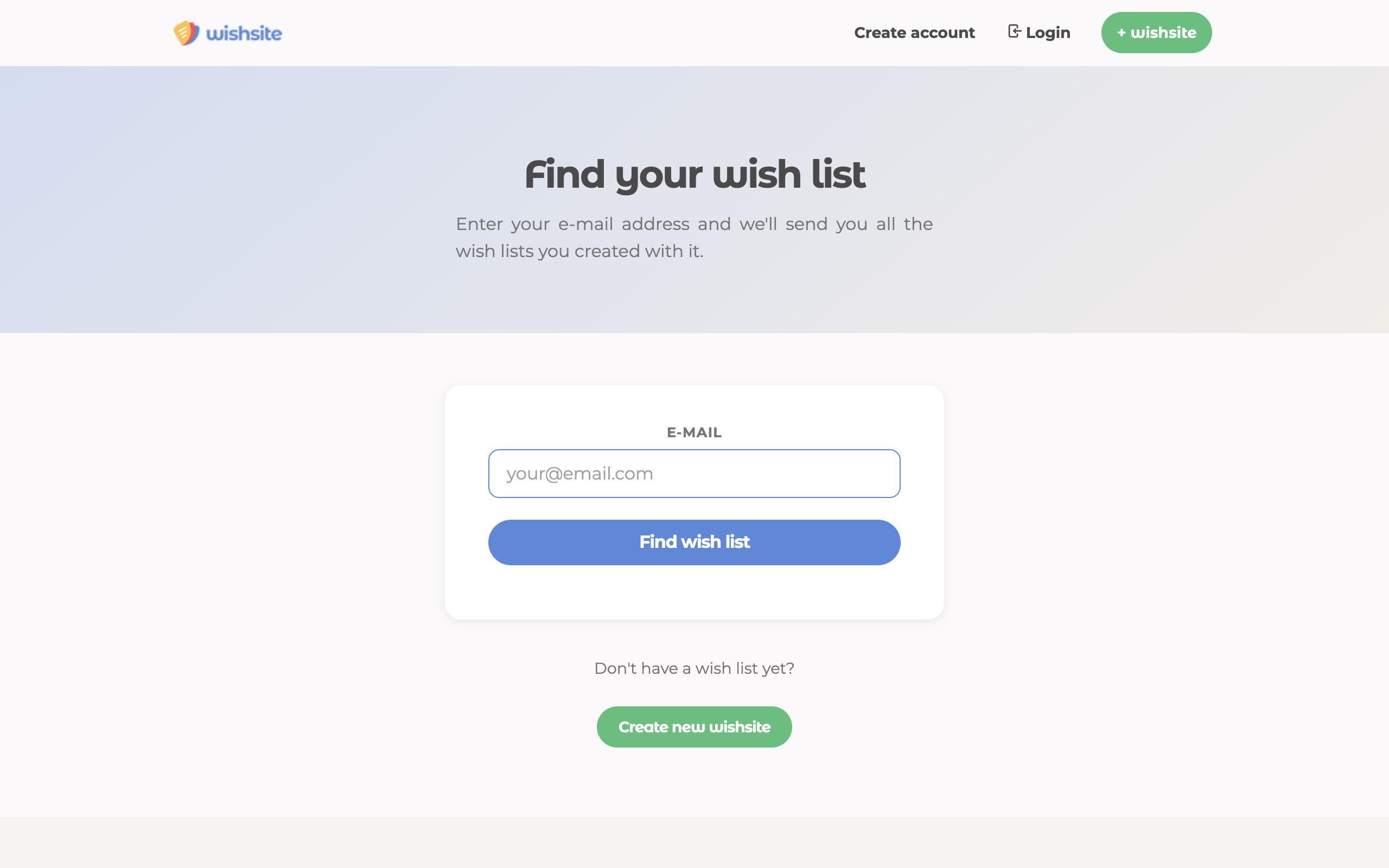 Search form on wishsite to find a lost wish list by e-mail address