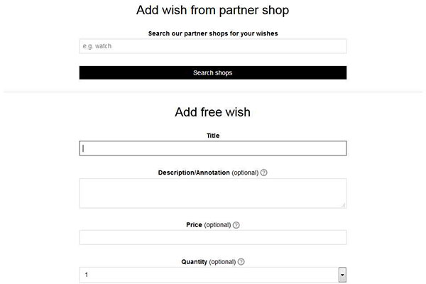 form to create a new wish