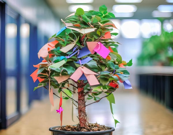 Baum mit bunten Zetteln